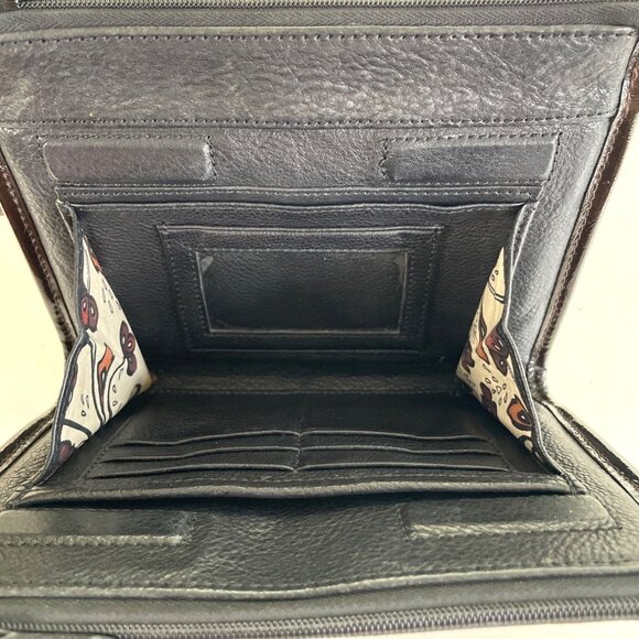 Brighton Black & Brown Leather Crossbody Bag With Adjustable Strap - Picture 9 of 13